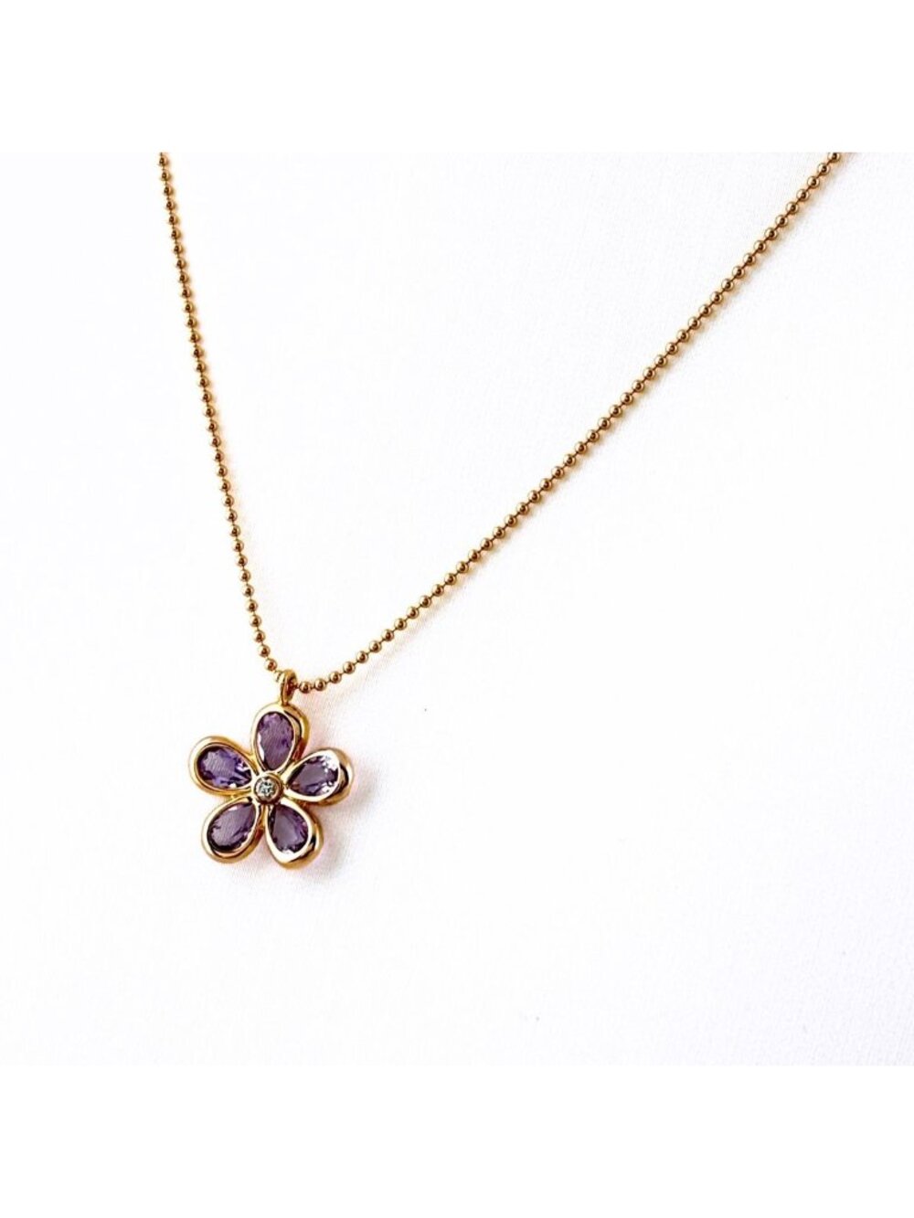 Tiffany & Co Garden Flower Pink Gold Pendant Pave Diamond Necklace 750 Amethyst